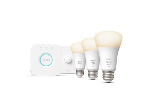 Hue White Trousse de démarrage : 3 ampoules intelligentes E26 (75 W) + bouton intelligent