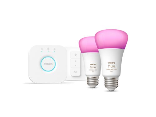 Hue White and color ambiance Starter kit: 2 E26 smart bulbs (60 W) + dimmer switch