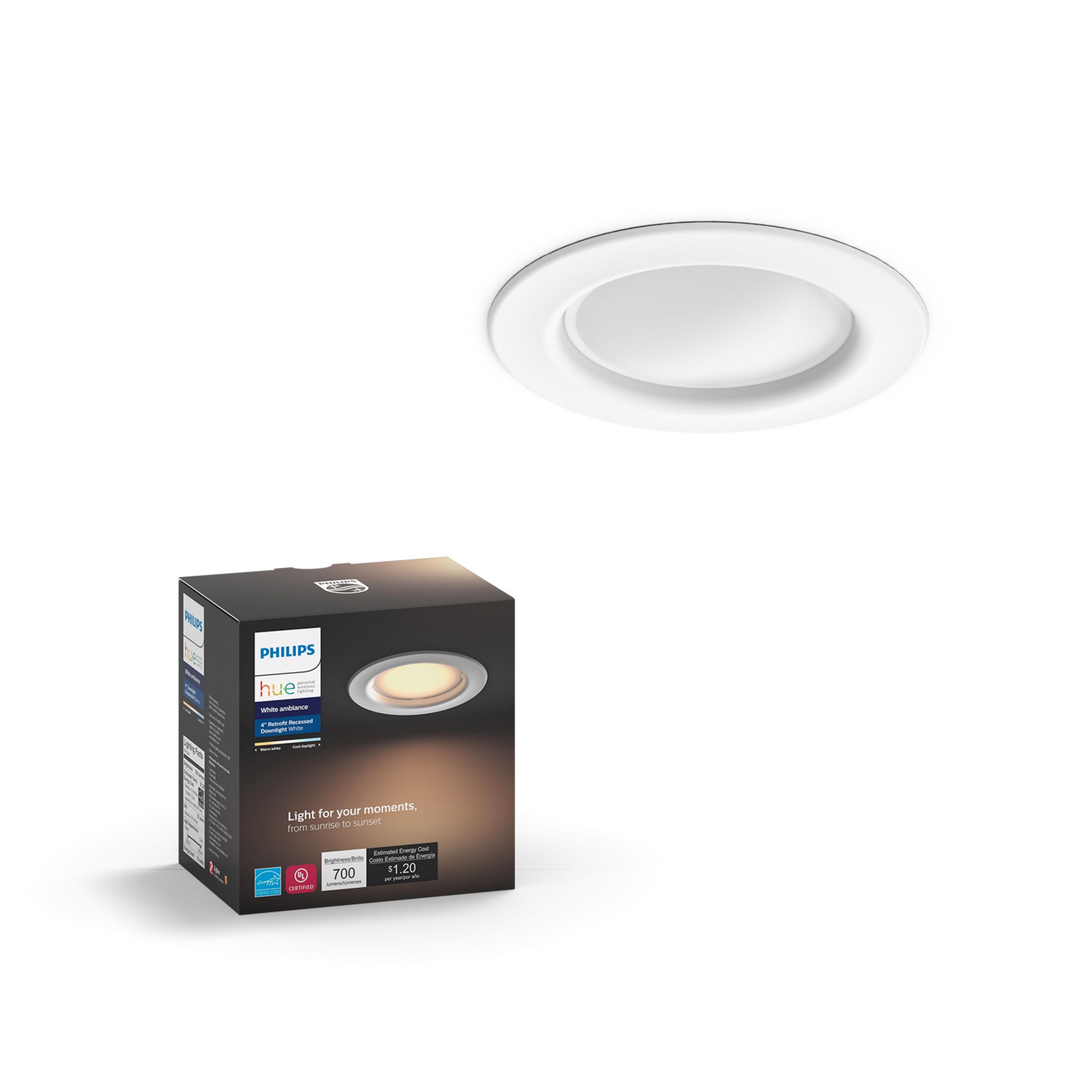 PHILIPS Hue White Ambiance 4/" Retrofit Recessed Downlight White LED