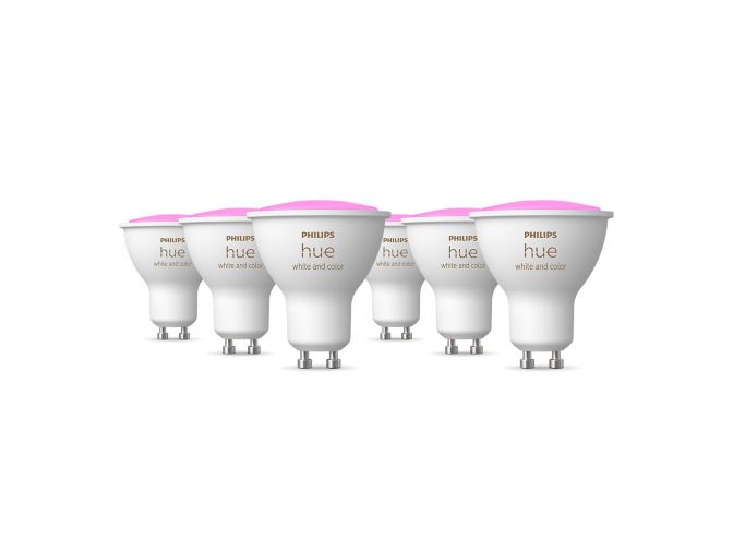 Nahaufnahme der Vorderseite von Philips Hue GU10 White & Color Ambiance Spots Multipack 6x