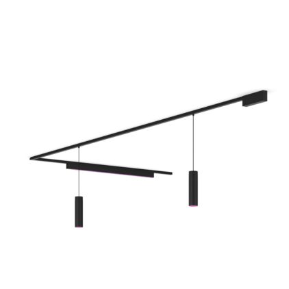 Close up of front of Perifo L-shaped ceiling base kit (2 pendants, 1 light bar)