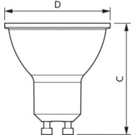 Dimension Drawing (with table) - ESS LEDspots 50W GU10 865 36D ND TR