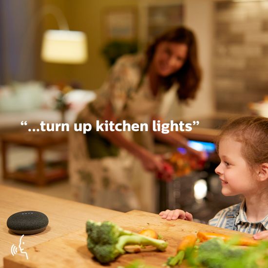 Voice control via Google Assistant, Alexa and Siri.