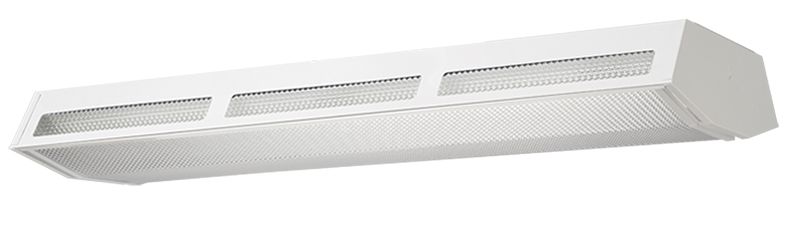 Aesthetic lensed fluorescent High-Bay with up-light available with 5 lamps T5 or T8.