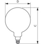 Dimension Drawing (with table) - LED giant 20W E27 G200 1800K smoky D