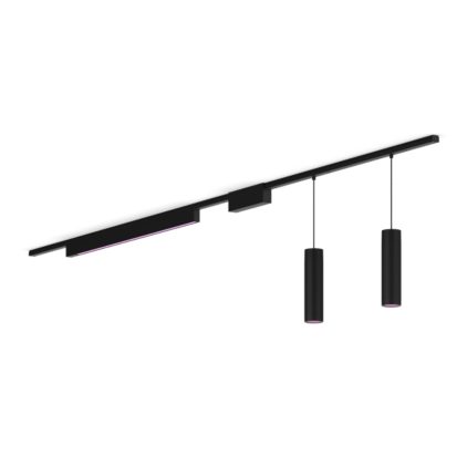 Nahaufnahme der Vorderseite von Perifo Basis-Set gerade Deckenleuchte schwarz (2 Pendel, 1 Lightbar)