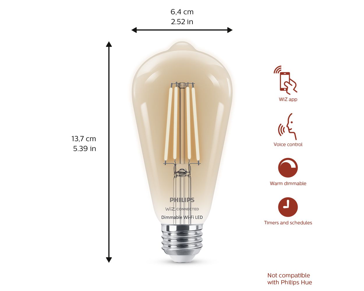 Smart LED Filament Bulb clear 3.8W (Eq.40W) ST19 E26 046677555559 | Philips