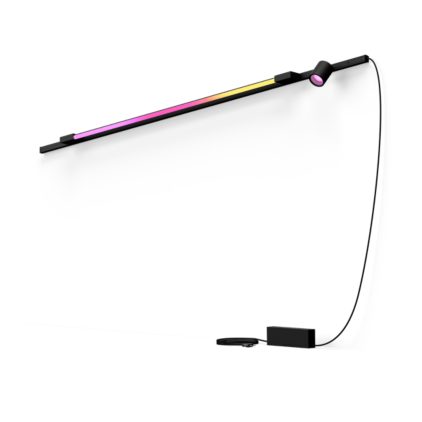 Nahaufnahme der Vorderseite von Perifo Basis-Set gerade Wandleuchte schwarz (1 Spot, 1 Light Tube groß)
