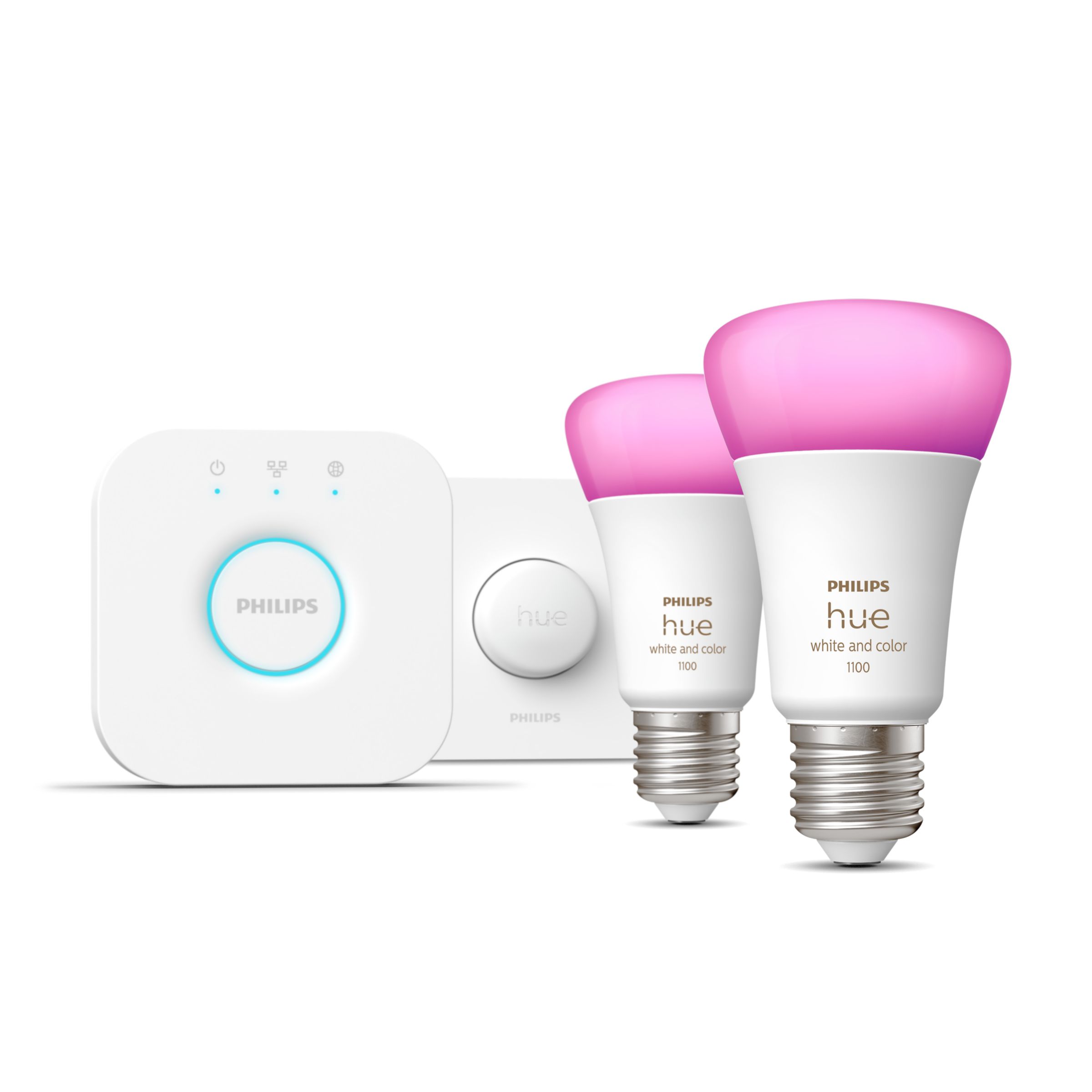 Philips Hue White & Color Ambiance Kit De Démarrage : 2 ampoules Connectées E27 (1100) + Bouton Connecté