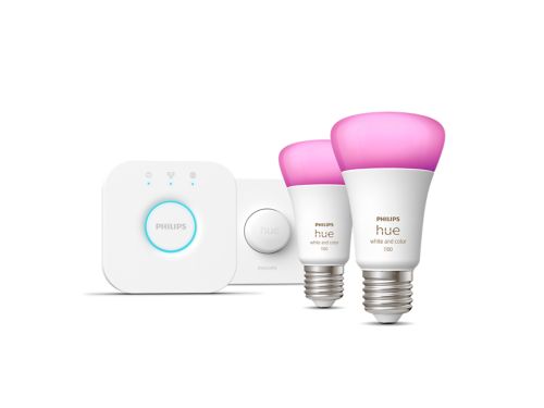 Hue White and Color Ambiance Starter kit: 2 lampadine connesse E27 (1100) + Hue Smart button