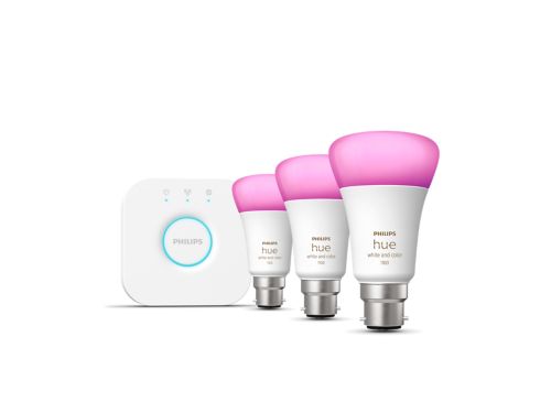 Hue White and color ambiance Starter kit: 3x B22 / BC smart bulbs (1100 lumens)