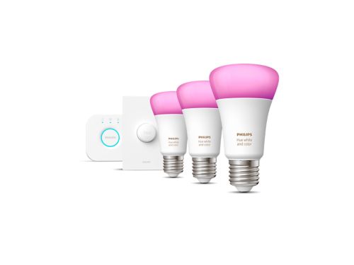 Hue White and color ambiance Starter kit: 3 E27 smart bulbs (1100) + smart button