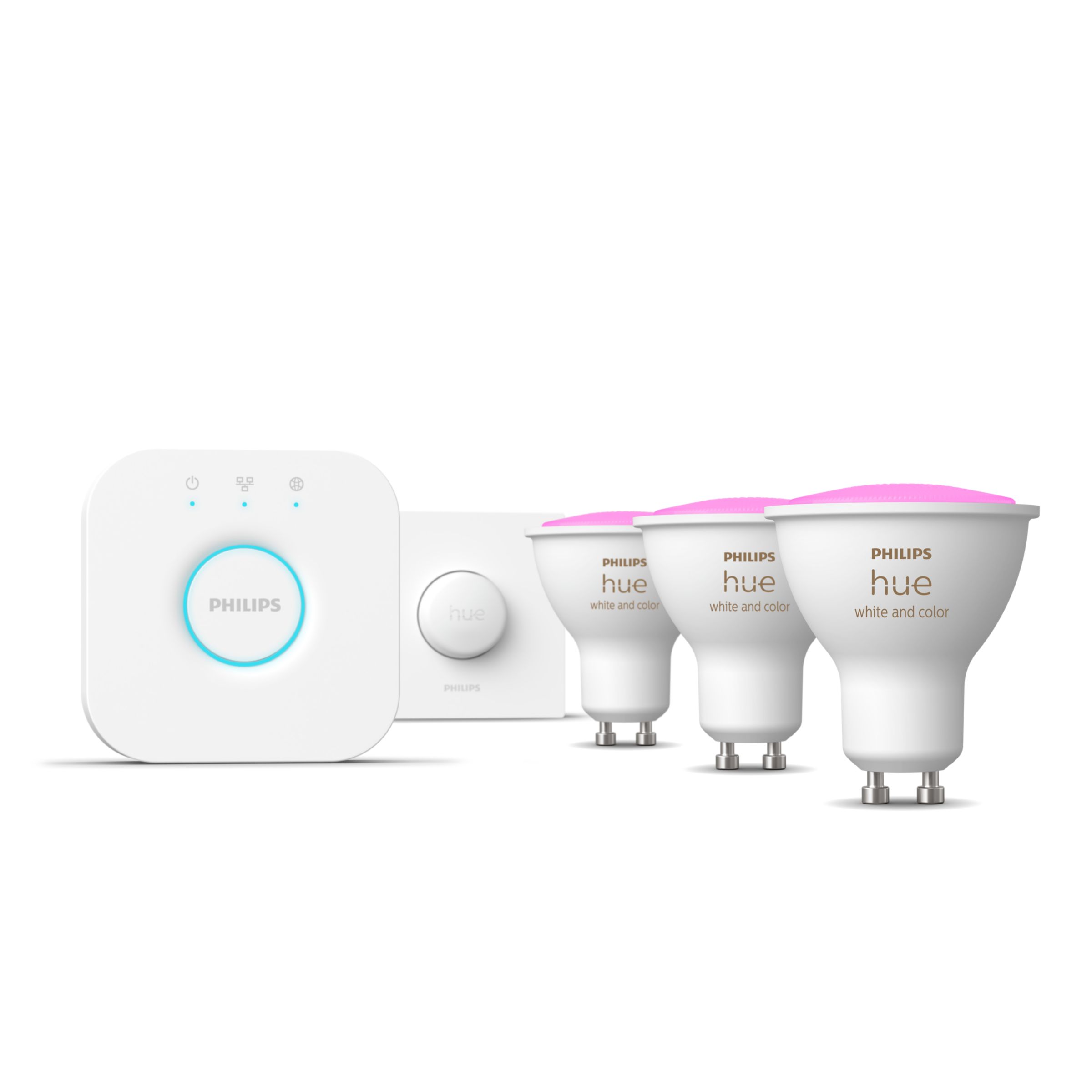 Philips Hue White and color ambiance Startpaket: 3 st GU10 spotlights + Smart button