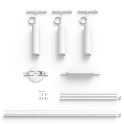 Hue Perifo Schienensystem – Gerades Set für die Decke: 3 Zylinder- Pendelleuchten + 2 Schienen + Netzteil – Weiß | Philips Hue DE | Pendelleuchten