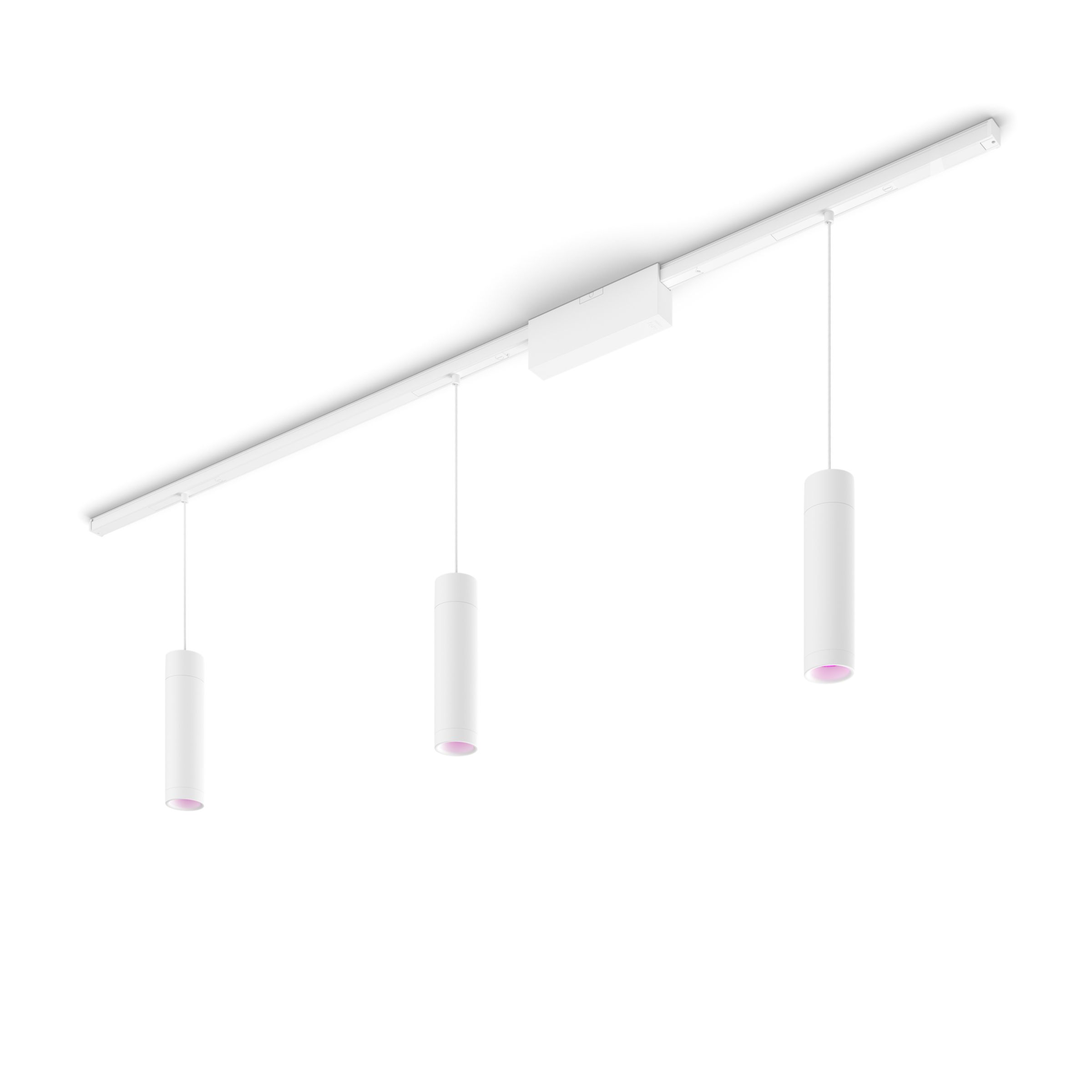 Hue Perifo railverlichting - rechte plafondset: 3 cilinder hanglampen + 2  rails + voeding - wit