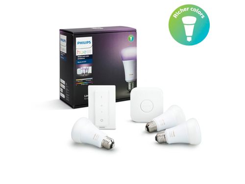 Hue White & Color Ambiance Базовый комплект: 3 умные лампы E27 (800) + диммер
