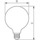 Dimension Drawing (with table) - LED classic 60W E27 CW G120 FR ND 1PF/6