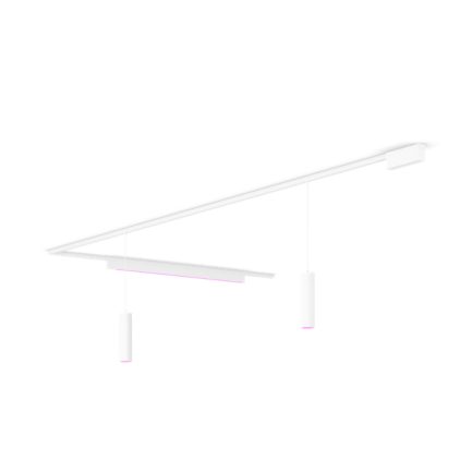 Close up of front of Perifo L-shaped ceiling base kit (2 pendants, 1 light bar)