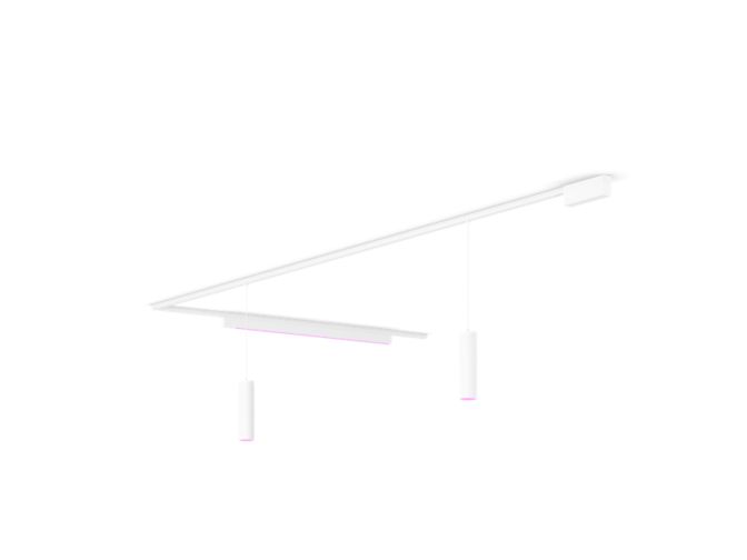 Gros plan de l'avant de Perifo kit de base pour plafond, en L (2 suspensions, 1 barre lumineuse)