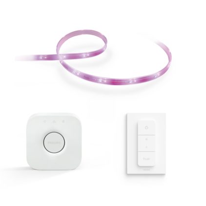 Close up of front of Endurance bundle: Lightstrip Plus + dimmer switch + Bridge