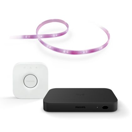 Close up of front of Resilience bundle: Lightstrip Plus + sync box + Bridge