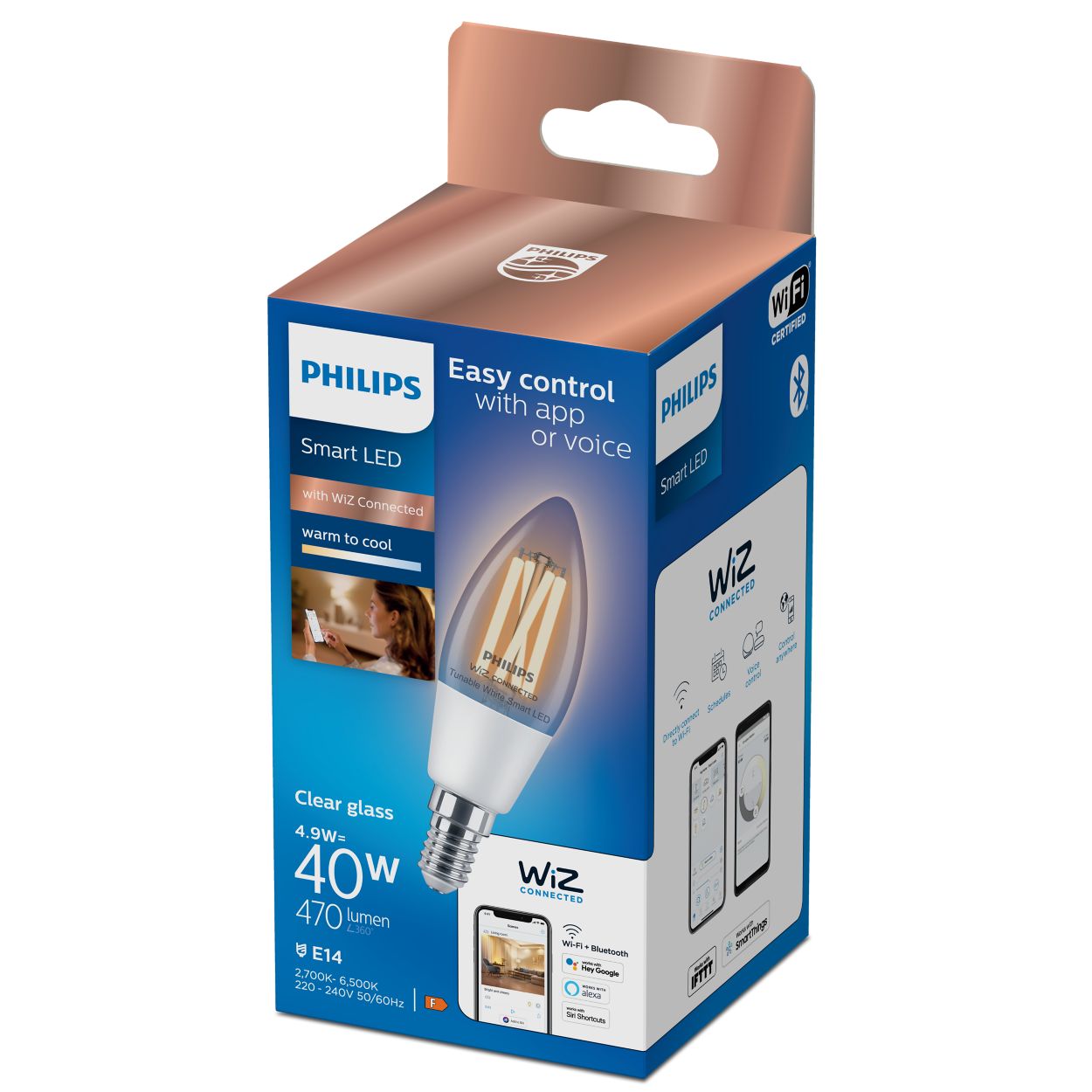 Smart LED Filament Candle clear 4.9W Eq.40W C35 E14