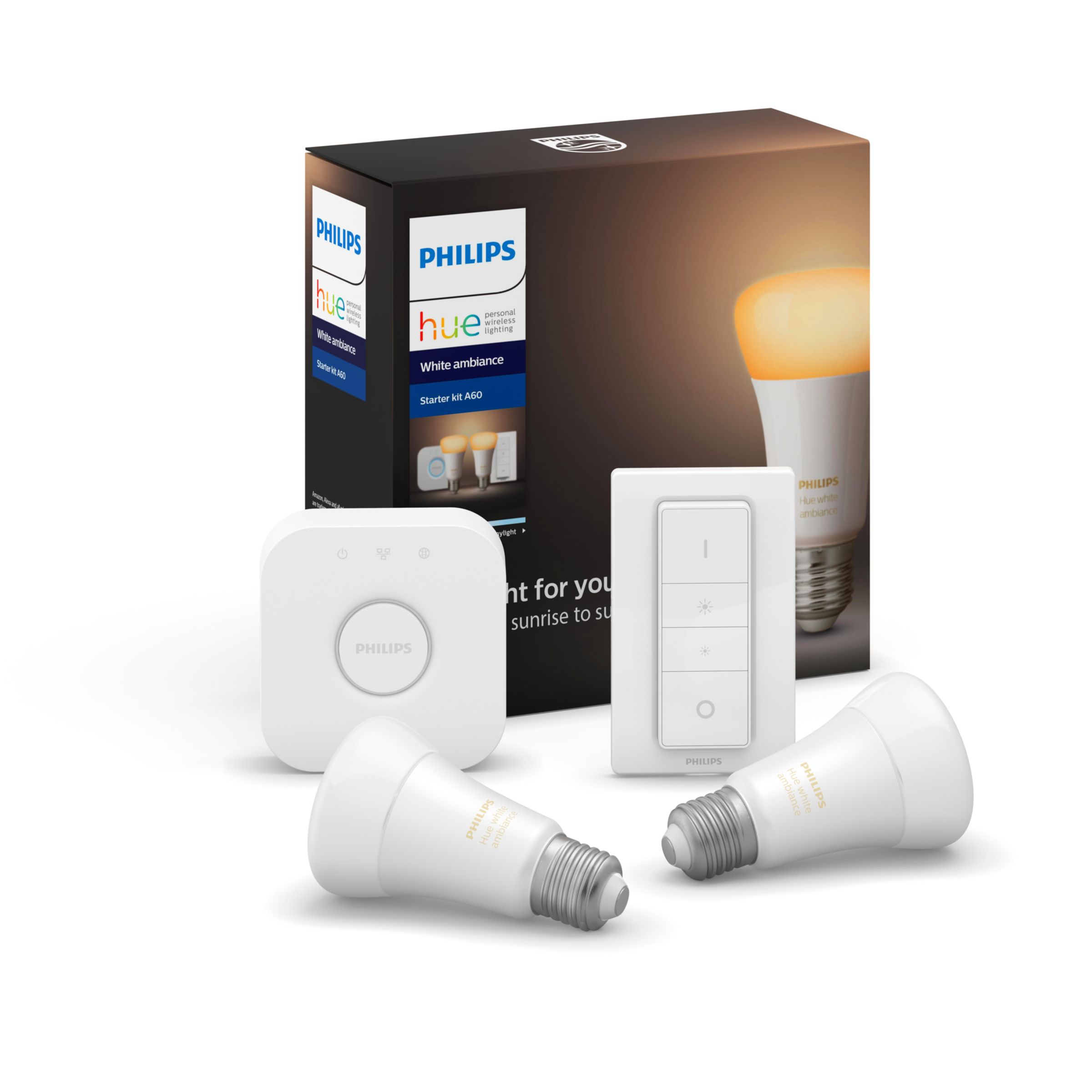 Kneden Is aan het huilen visie Hue White ambiance Starter kit: 2 E27 smart bulbs (800) + dimmer switch | Philips  Hue MY