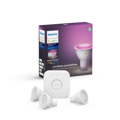 An image of product of the Hue White and color ambiance Zestaw startowy GU10