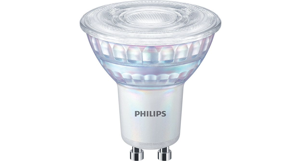 CorePro LEDspot MV passar perfekt för GU10-spotbelysning och ger varmt halogenlikt ljus för dagliga belysningsbehov
