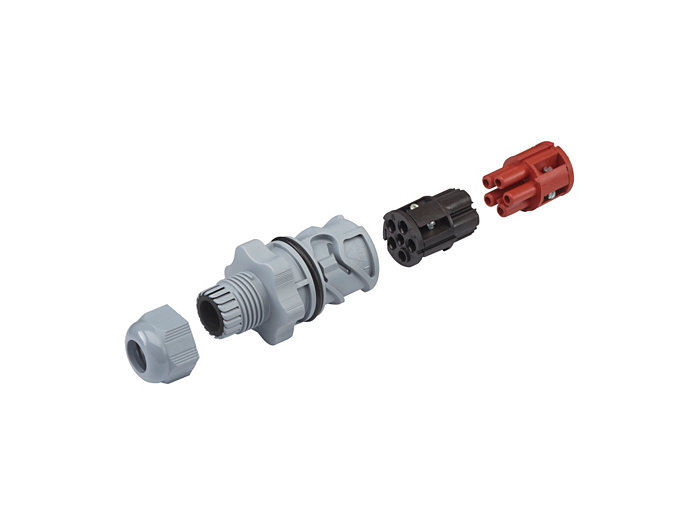Whistle connector with integrated gland for ease of installation