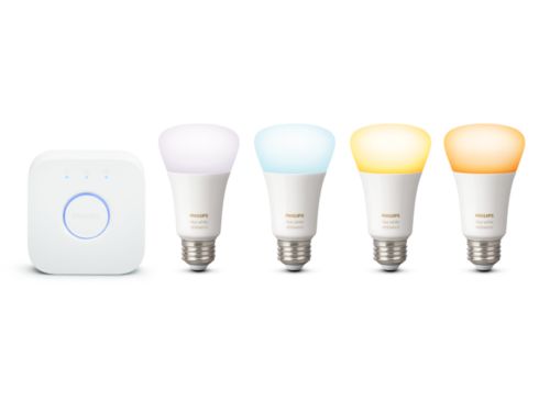 Ambiance blanche Hue Trousse de démarrage : 4 ampoules intelligentes E26 (60 W)