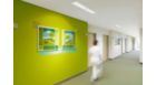 CoreLine surface-mounted luminaire in use in a corridor of a green and white corridor