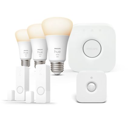 main.alt.text.RTP.Bundle: 2x Secure contact sensors + motion sensor + 3x White E27/E26 bulbs + Bridge