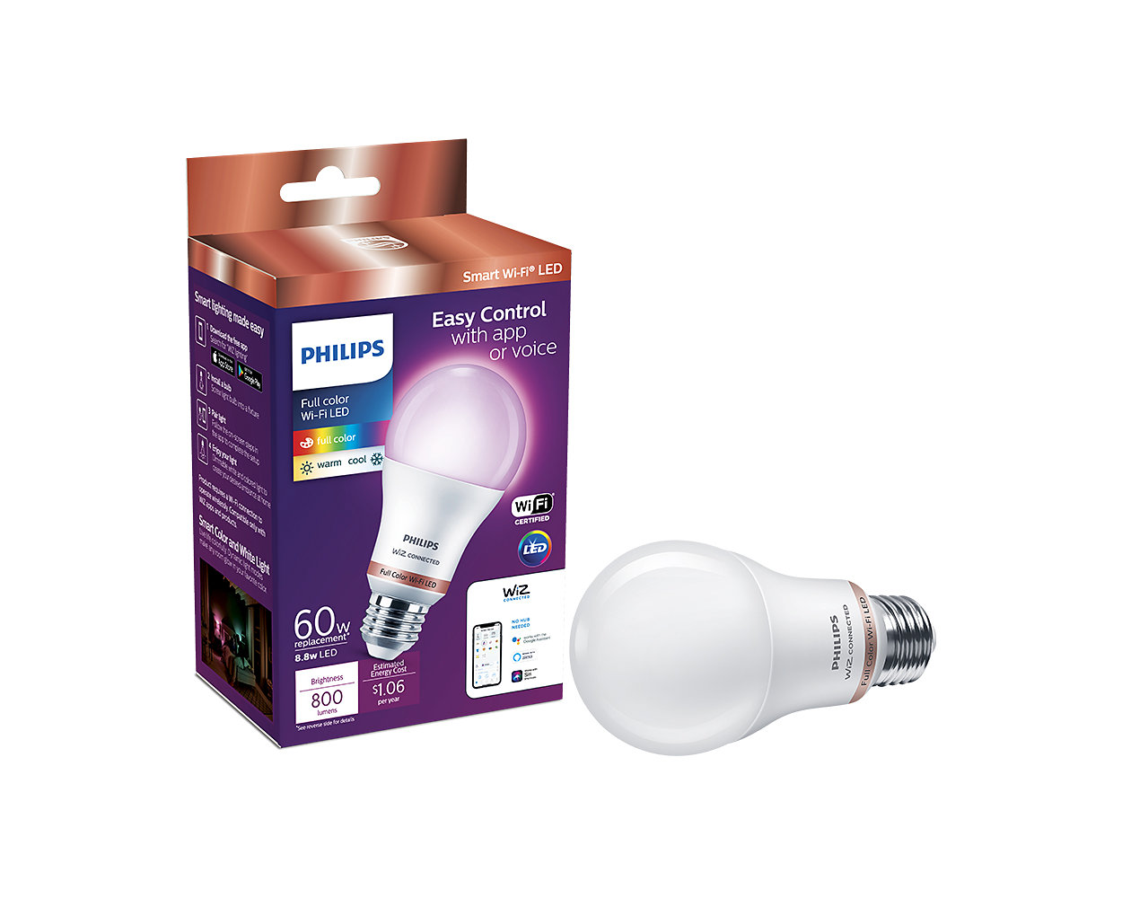 Passed tie Partially Smart LED Bulb 8.8W (Eq.60W) A19 E26 046677555603 | Philips