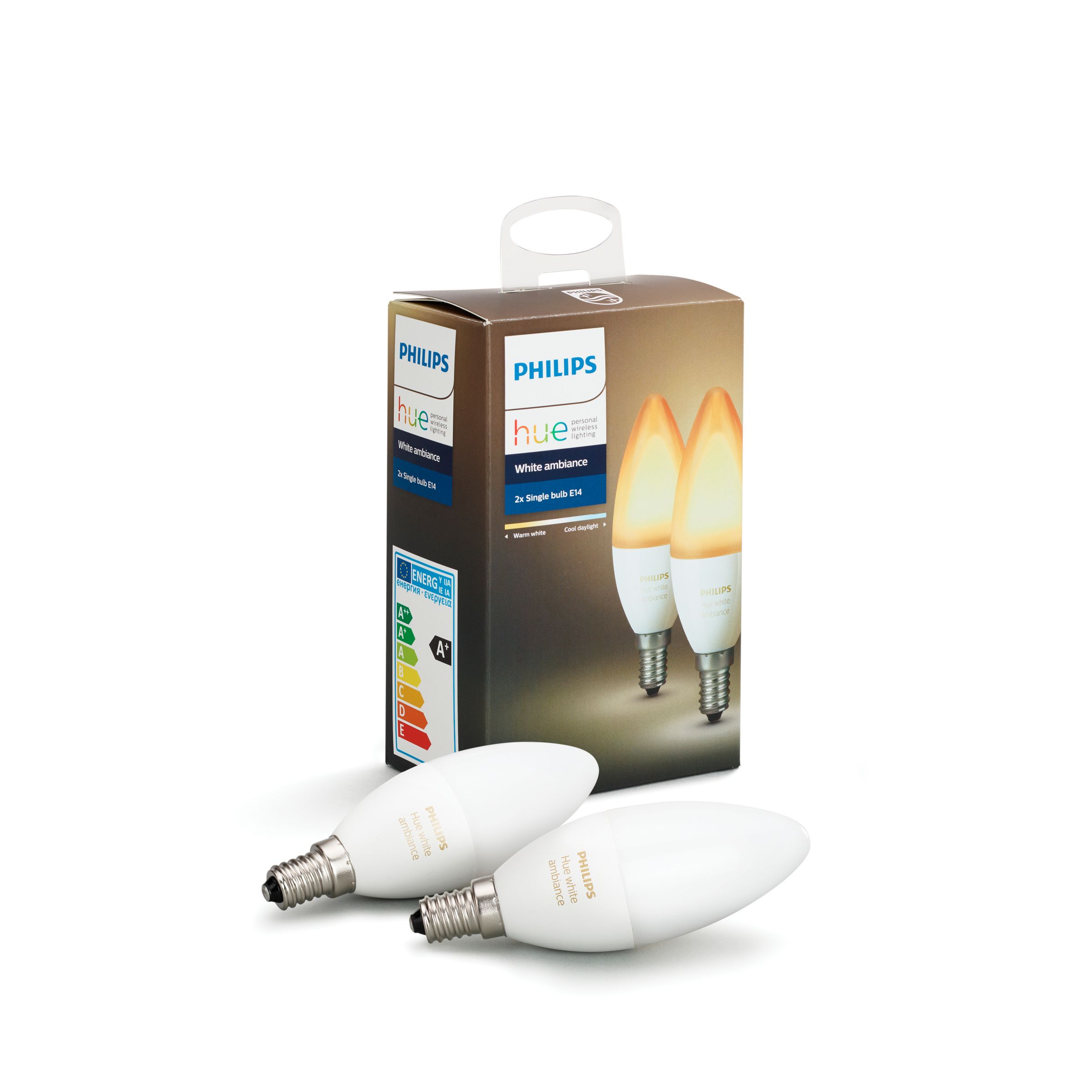 German:An image of product of the Hue White Ambiance Doppelpack, E14