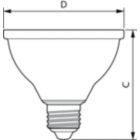 Dimension Drawing (with table) - MAS LEDspot CLA D 9.5-75W 827 PAR30S 25D