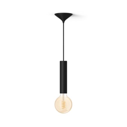 Close-up van de voorkant van Bundel: Zwarte Large pendellamp koord - 3D geprint voor filamentlampen + Warm tot koelwit licht G125 Globe filamentlamp