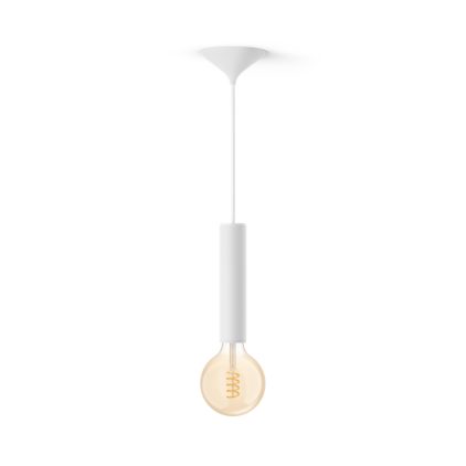 Close-up van de voorkant van Bundel: Witte Large pendellamp koord - 3D geprint voor filamentlampen + Warm tot koelwit licht G125 Globe filamentlamp