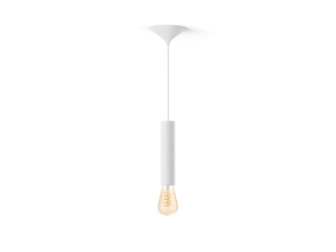 Primer plano del frente de Pack: Cable blanco para bombilla de filamento (L) + bombilla de Filamento ST72, color blanco cálido a frío