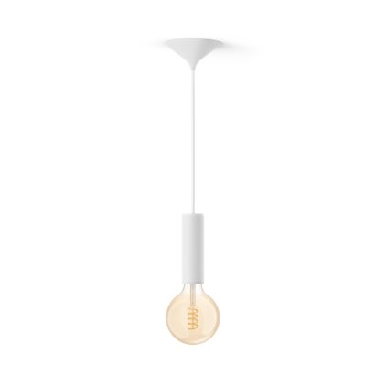 Close-up van de voorkant van Bundel: Witte medium pendellamp koord - 3D geprint voor filamentlampen + Warm tot koelwit licht G125 Globe filamentlamp