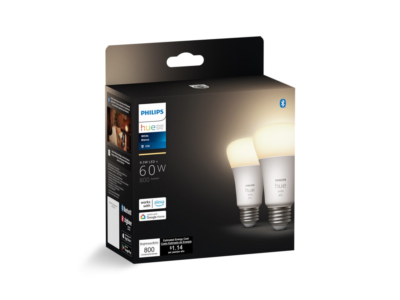 Hue 2-pack A19 E26 60W LED Bulbs - White | Philips Hue