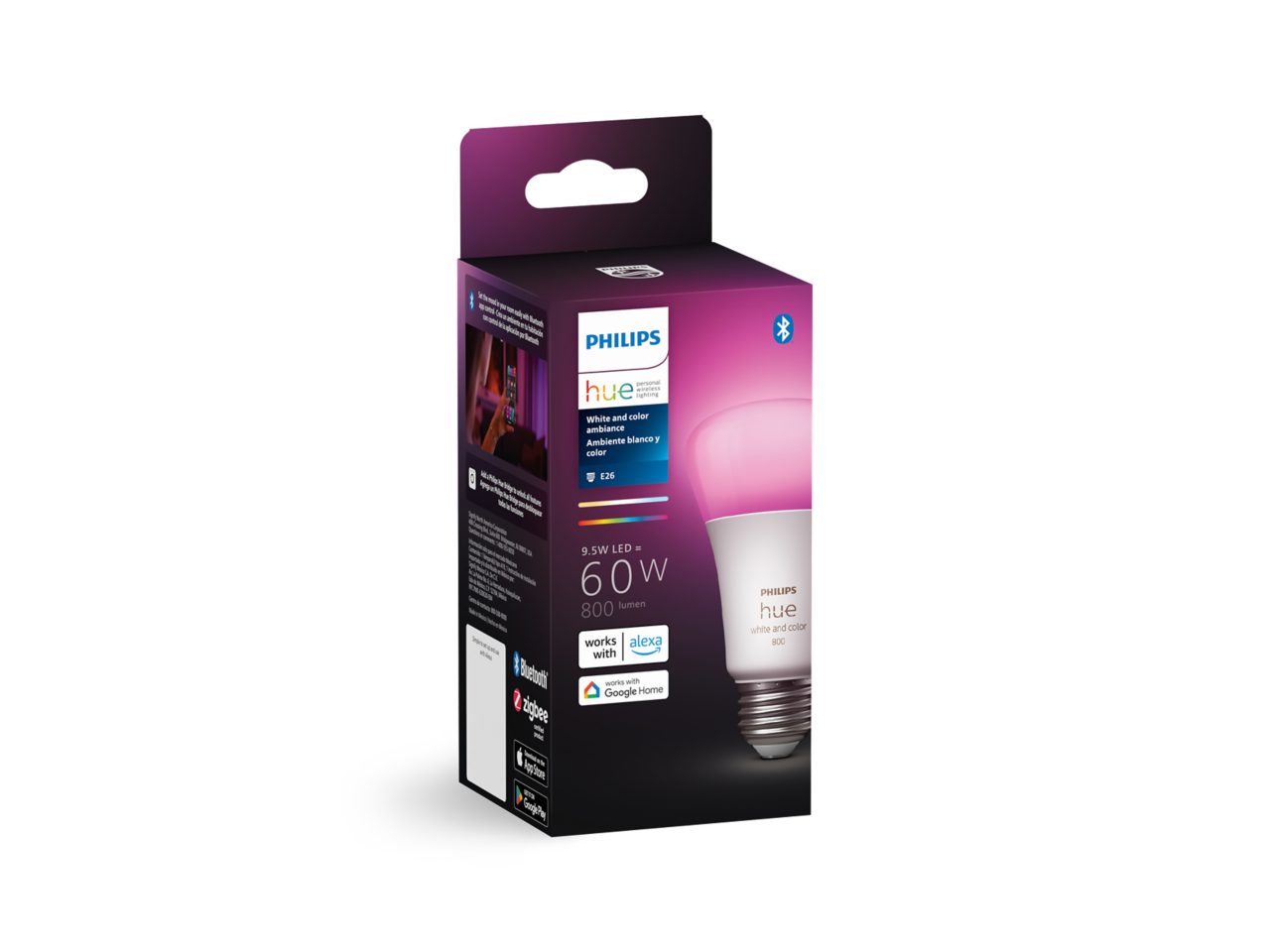 Hue 1-pack A19 E26 60W LED Bulb White and Colour Ambiance Hue 1-pack A19 E26 60W LED Bulb White and Colour Ambiance