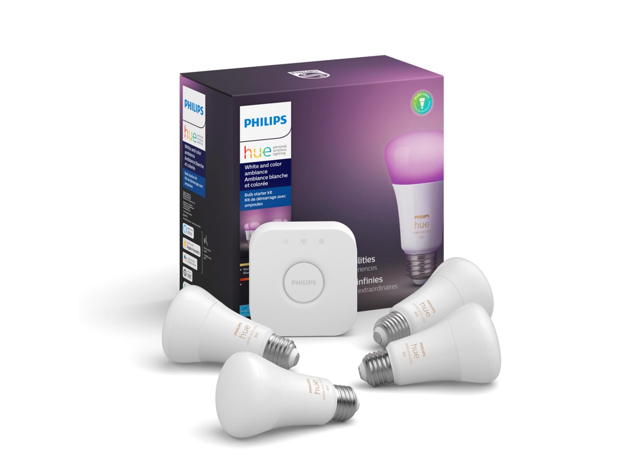 Hue Starter kit: 4-pack E26 LED Bulbs White and Colour Ambiance +