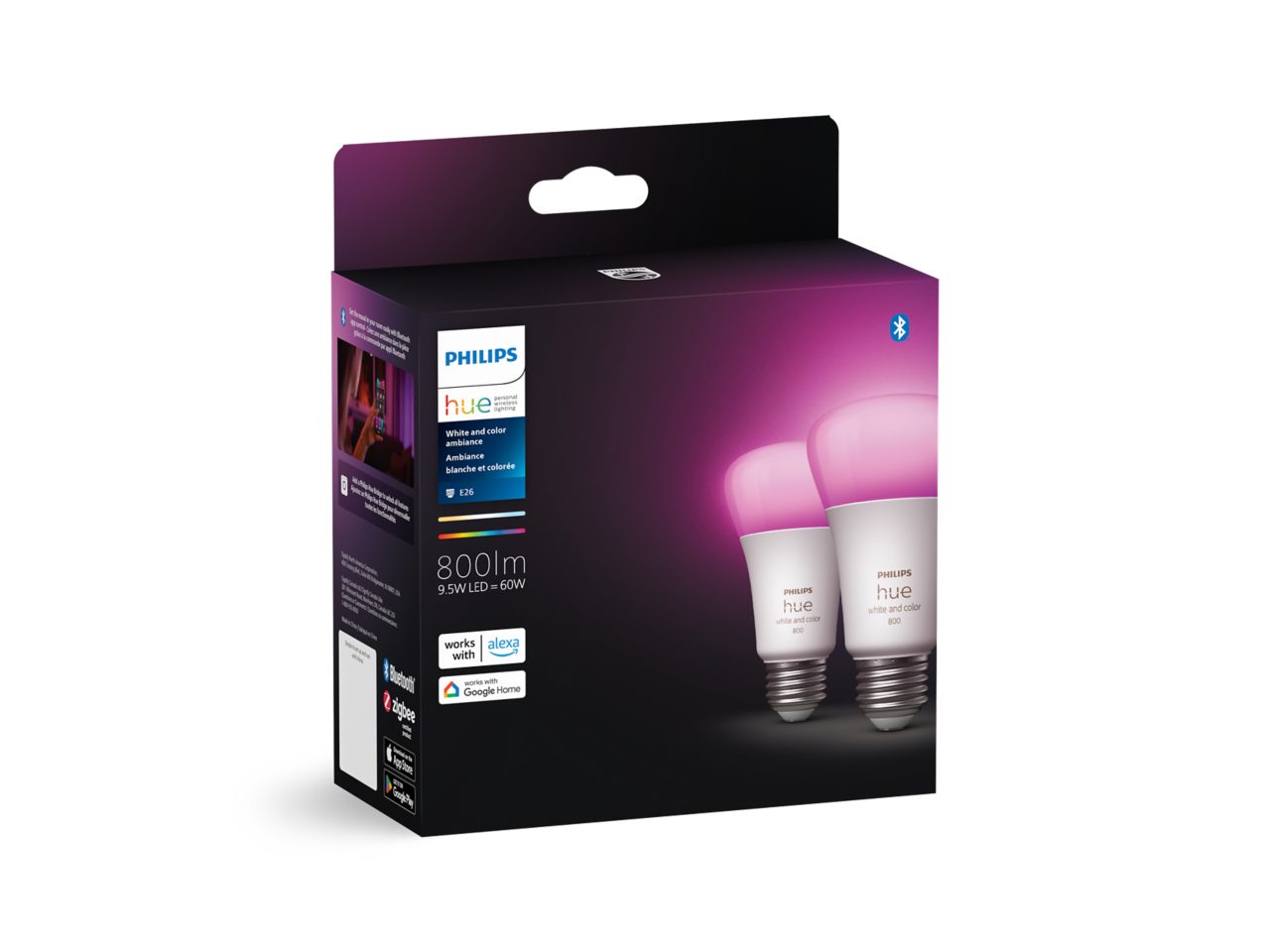 Hue 2-pack A19 E26 LED Bulbs - White and Colour Ambiance