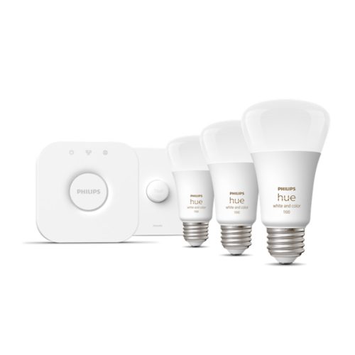 Hue Starter kit: Smart Button + 3-pack E26 LED Bulbs + Hue Bridge