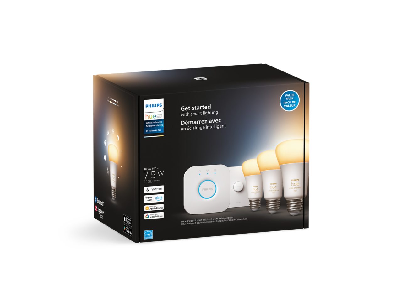 Hue Starter Kit: Smart Button + 3-pack LED Bulbs + Hue Bridge