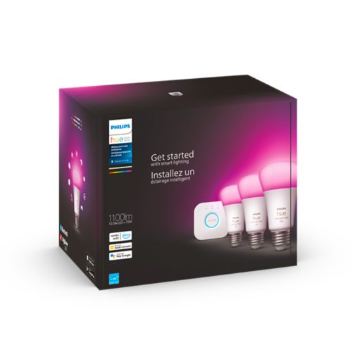 Philips Hue White and Color A60 3個セット Hue スターター キット: E26 LED 電球 フルカラー 3 個 + Hue
