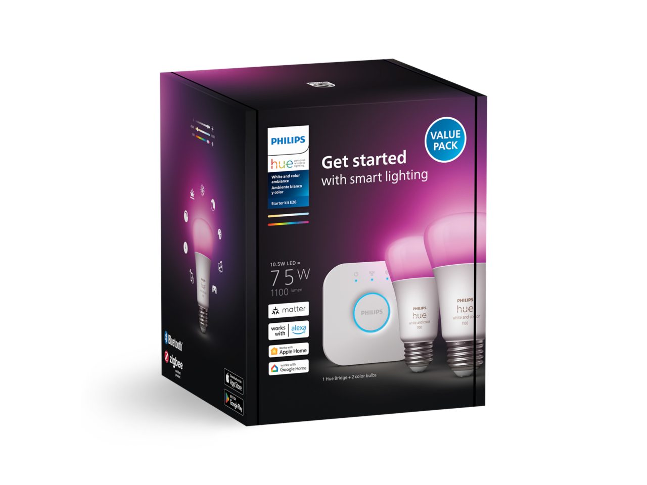Philips Hue ブルーム　2個セット Hue Starter Kit: 2-pack A19 E26 LED Bulbs + Hue Bridge | Philips