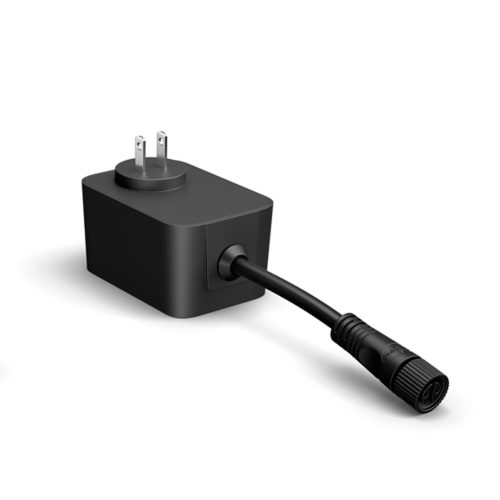 Black Festavia string lights power adapter with rectangular shape, matte finish, attached cable and visible connector plug.