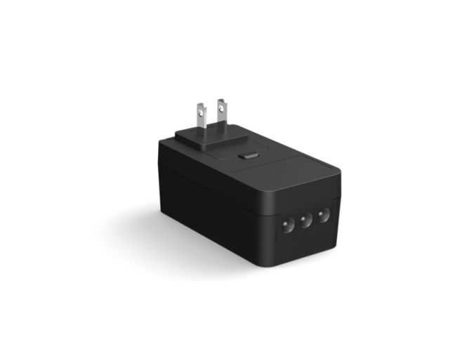 Close up of front of Philips Hue Play light bar power adapter